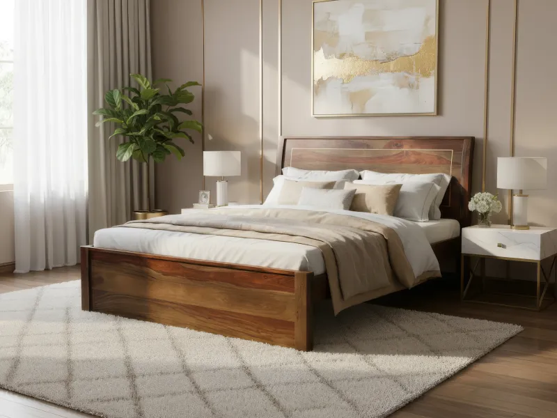 Elara Solid Wood Queen Size Double Bed